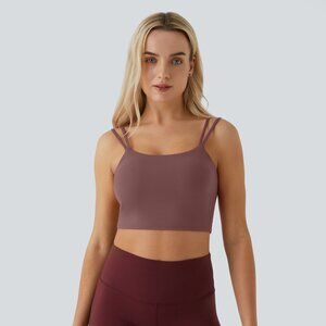 NWT Halara Double Strap Backless Twisted Cropped Yoga Tank Top in Smoked Plum, M